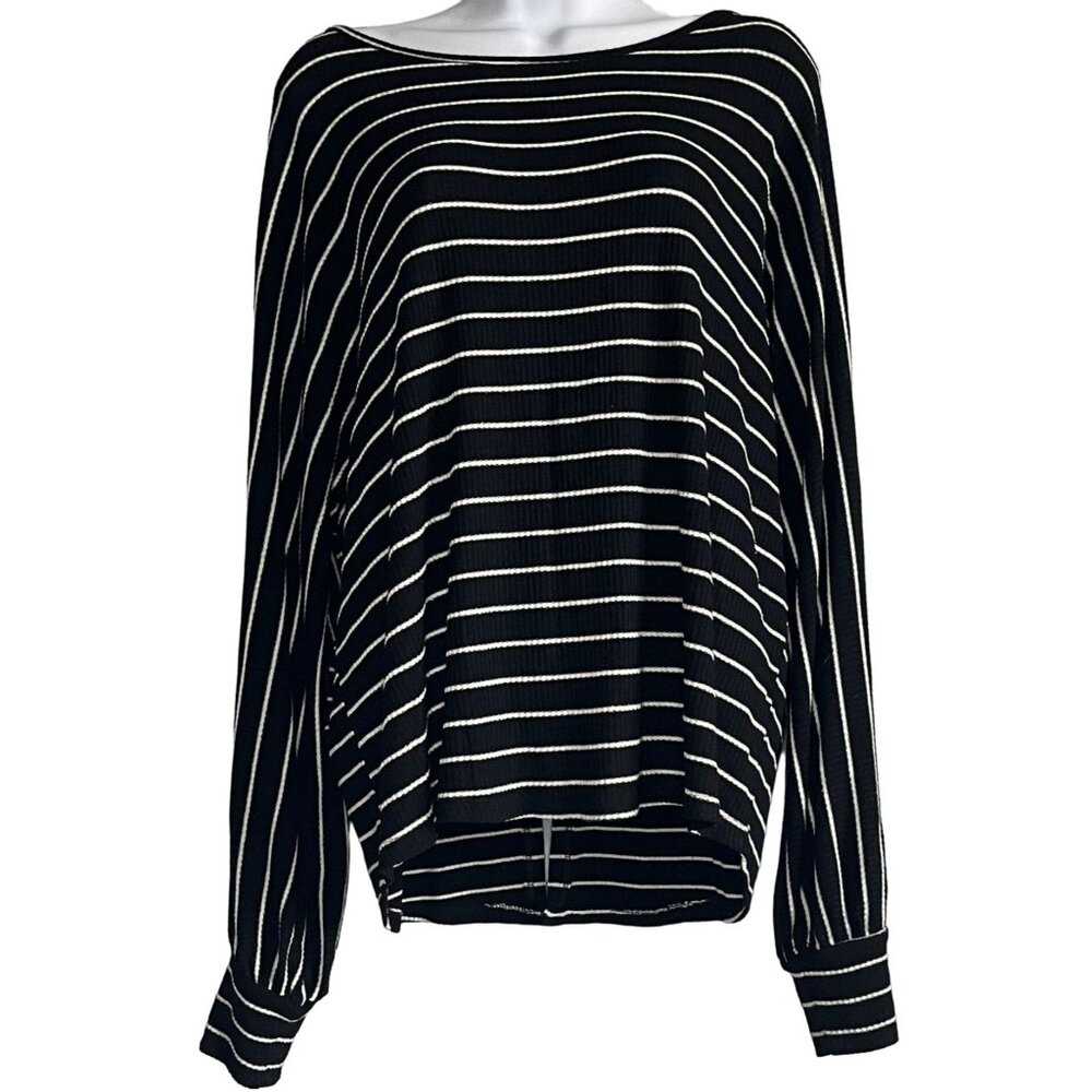 Daytrip Womens Black/White‎ Striped Oversized Scoop Neck Knit Tunic Top XS
